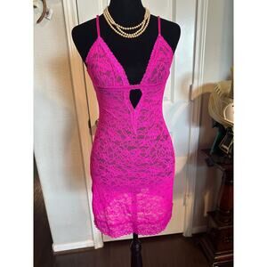 Victoria’s Secret The Lacie Hot Pink Lace Mini Slip Slipcore Coquette